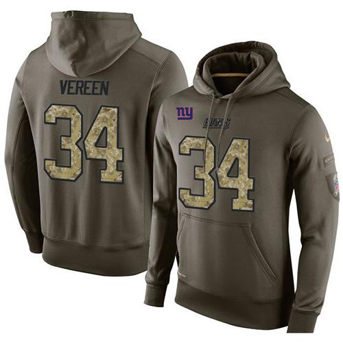 NFL Men's Nike New York Giants #34 Shane Vereen Stitched Green Olive Salute To Service KO Performance Hoodie